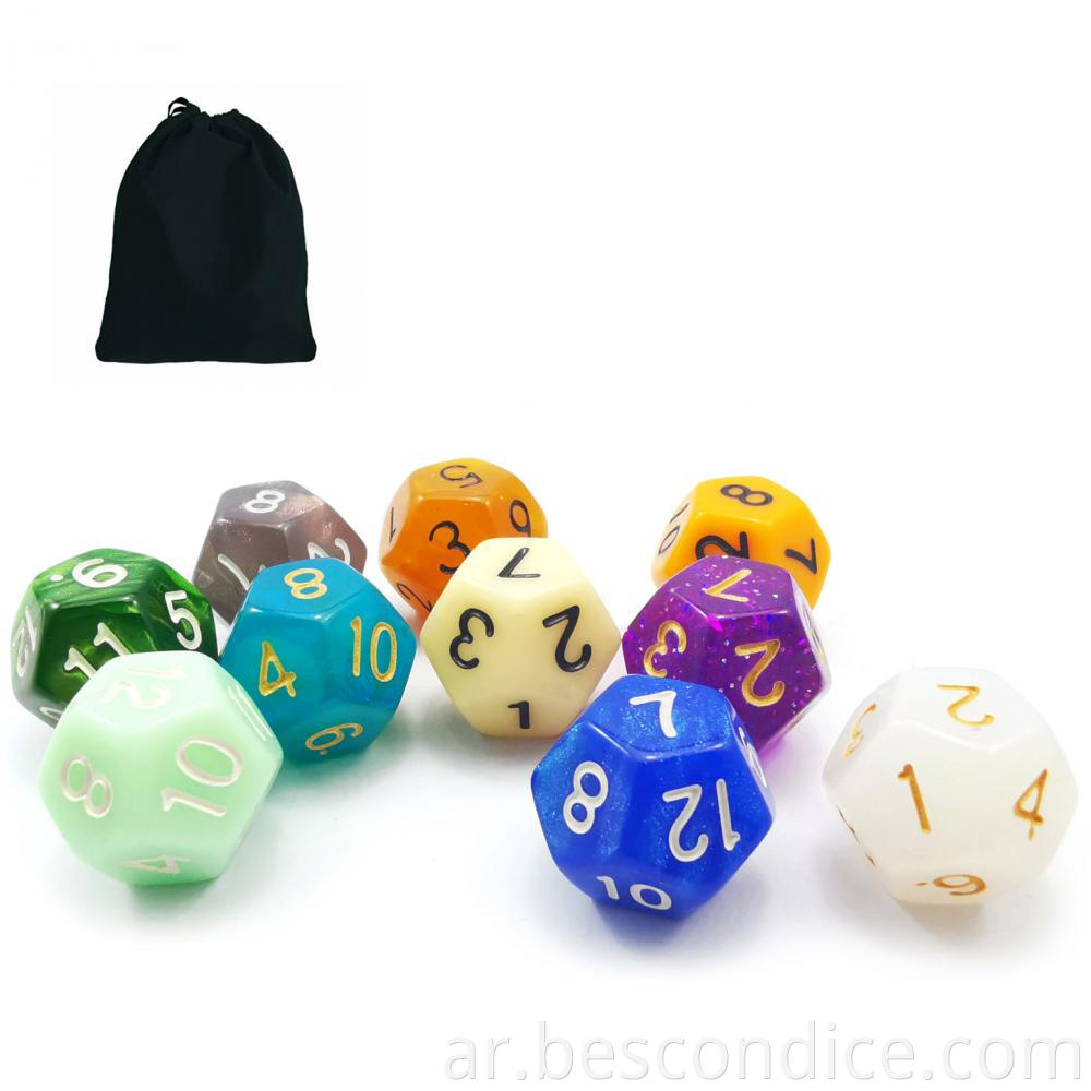 10pcs Multi Colored Pack Of D12 Dice